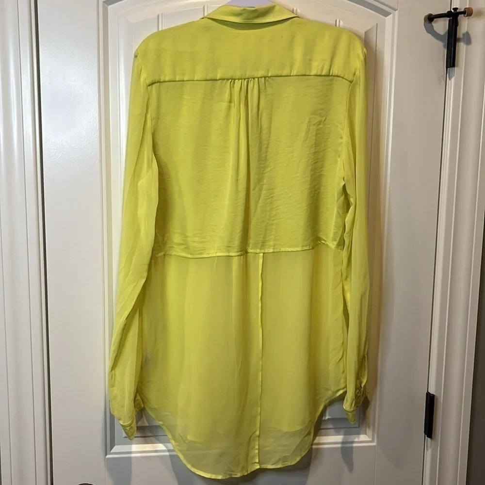 Free People tennis ball yellow semi sheer oversized lightweight Button Down M
